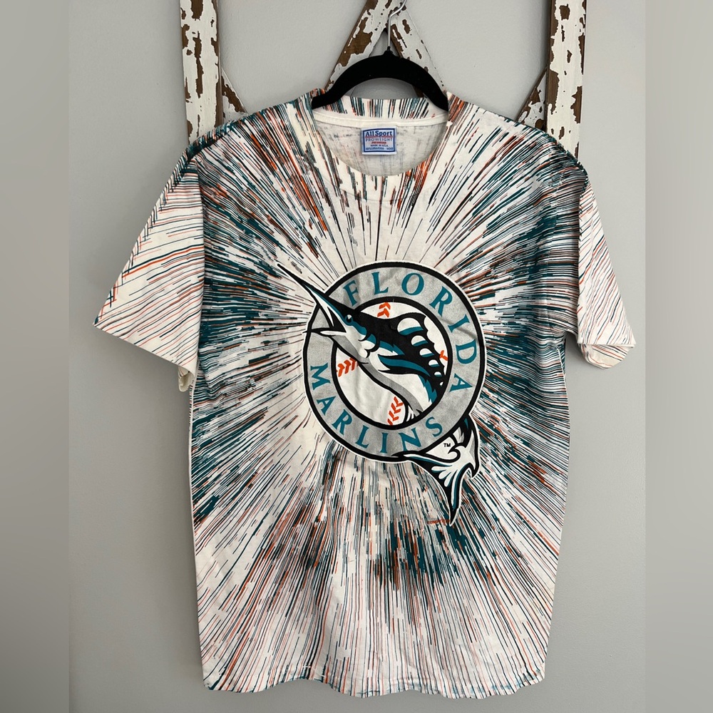 Vintage 90s Shirt Men’s Medium Florida Marlins MLB All Over Print All‎ Sport